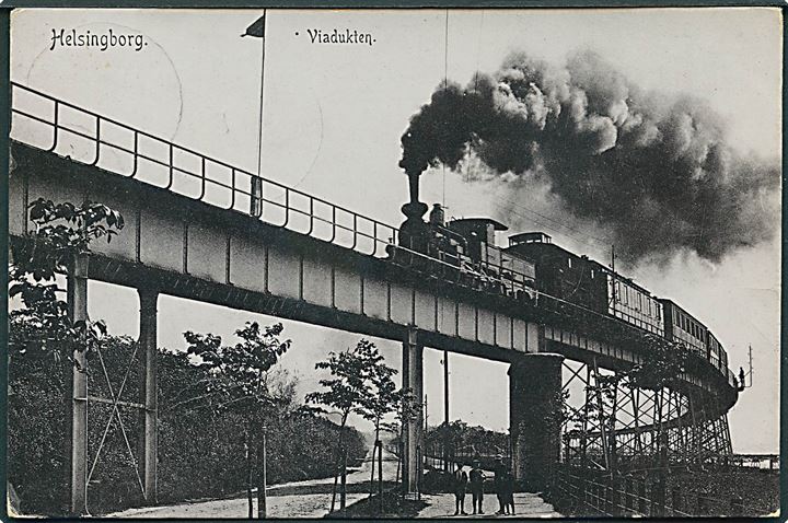Helsingborg. Viadukten med damptog. H. Håkansson u/no.