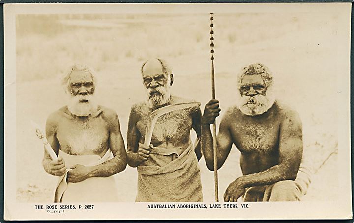 Lake Tyers, Vic. Australian Aboriginals. The Rose Series no. P. 2627. Frankeret med 1d George V fra Fremantle 1930 til Danmark.