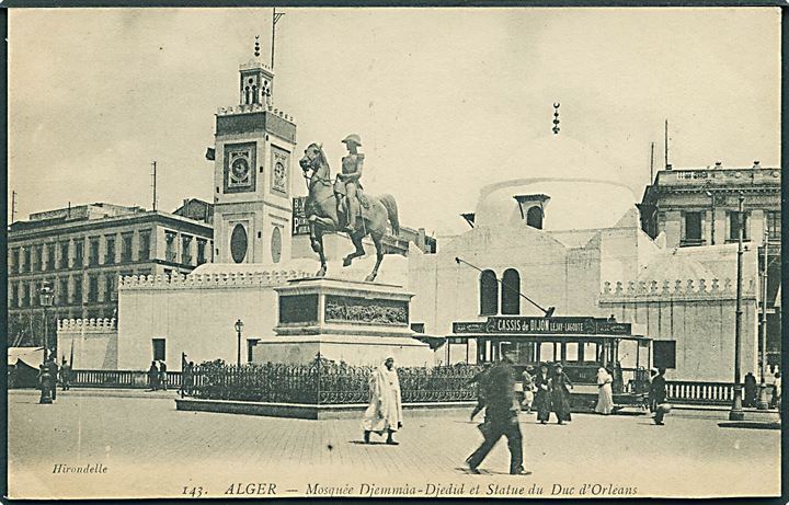 Alger med statuen af Duc l'Orleans og sporvogn. No. 143.