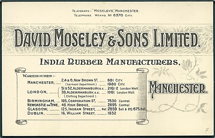 Manchester. David Moreley & Sons Ltd. Reklamekort med fabrikker. Uden adresselinier.