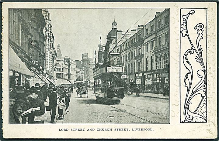 Liverpool. Lord Street and Church Street med sporvogne. U/no.