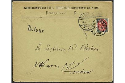 8 øre Tofarvet på brev fra Kjøbenhavn d. 2.2.1895 til Randers. Retur med påtegning: Død for flere år siden.