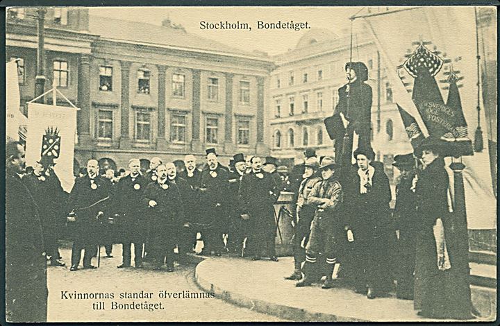 Stockholm, Bondetåget. Kvinnornas standar ötverlämnas till Bondetåget. Svenska Litografiska u/no. 