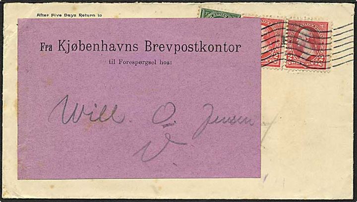 5 cent på brev fra Niagara Falls d. 13.12.1898 til København. Vignet med forspørgsel.