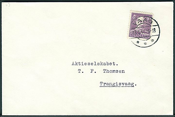 10 øre Chr. X på brev annulleret med brotype IIc Vaag d. 23.6.1945 til Trangisvaag.