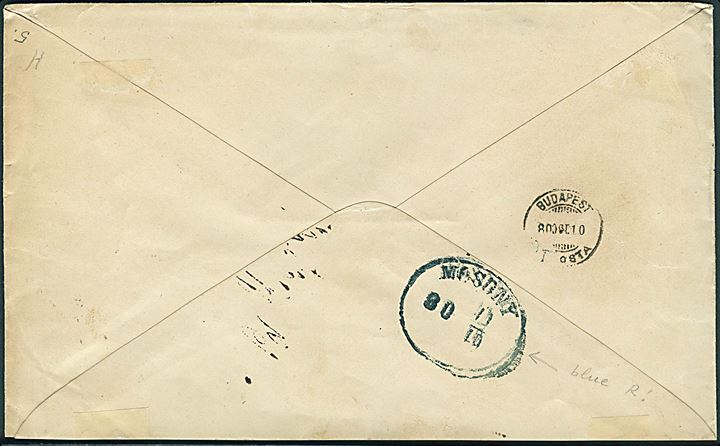 10 f. i vandret parstykke på brev fra Baja d. 8.10.1880 via Budapest til Mosony.