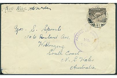 9d Næbdyr på luft-feltpostbrev annulleret med brotisk feltpoststempel Field Post Office 189 (= Alexandria, Egypten) d. 13.9.1942 til Wollongong, Australien. Unit censur No. 1438.