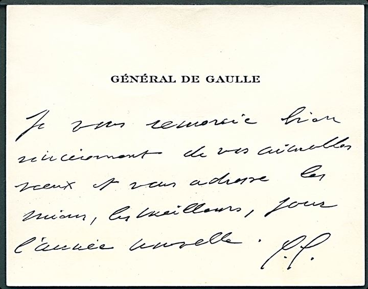 0,30 fr. Våben (defekt) på lille brev annulleret Paris VIII d. 30.12.1966 og sidestemplet President de la Republique/Presidence Republique Paris d. 30.12.1966 til Köln-Kalk, Tyskland. Indeholder fortrykt hilsen fra General de Gaulle.