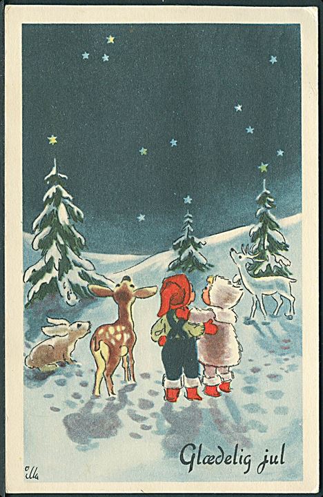 Illa Winkelhorn: Glædelig Jul. Børn og dyr kigger på stjernerne. Stenders, serie 163. 