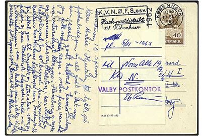40 øre brun mølle på postkort fra København d. 17.9.1966 til Valby. Postal vignet med ny adresse, P 26 (3-50 A8).