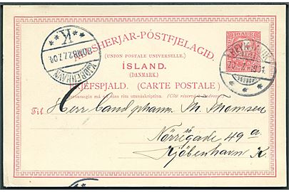 10 aur Chr. IX helsagsbrevkort fra Reykjavik d. 20.7.1904 til Kjøbenhavn. Ank.stemplet d. 27.7.1904. Uden meddelelse.