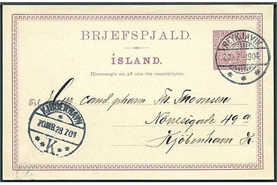 8 aur Chr. IX helsagsbrevkort fra Reykjavik d. 20.7.1904 til Kjøbenhavn. Ank.stemplet d. 28.7.1904. Uden meddelelse.