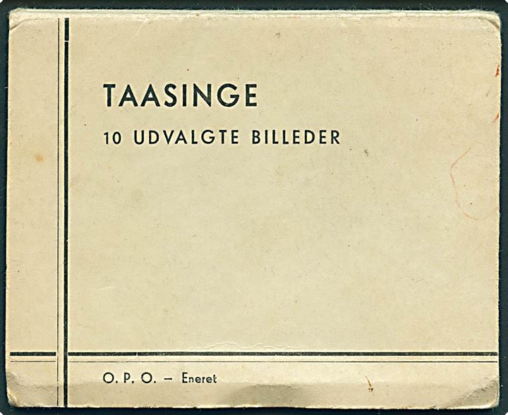 Hæfte med 10 udvalgte billeder fra Taasinge med bla. Møllen, Skolen, Færge. O. P. O. no. 70. 