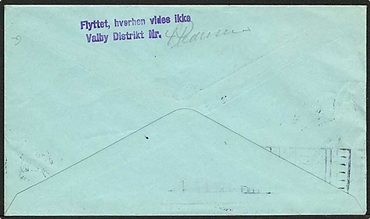 5 øre brun bølgelinie på lokalt sendt brev fra København d. 4.10.1928. Flyttet, hvorhen vides ikke.