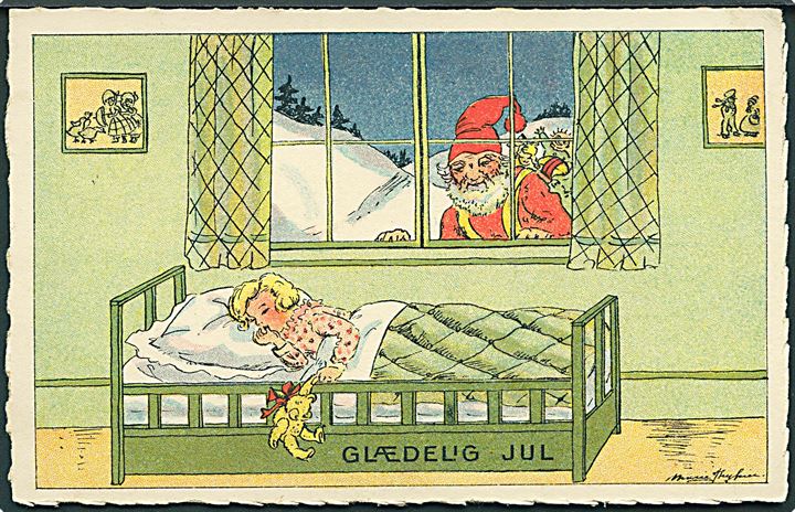 Marie Thykier: Glædelig Jul. Julemand kigger på sovende pige. U/no. 