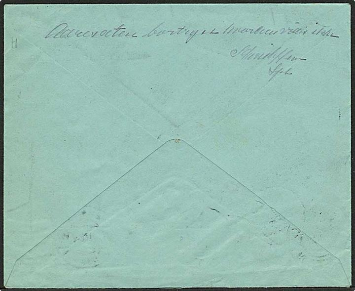 15 øre rød karavel på brev fra Randers d. 14.3.1929 til Ørsted. Brevet er returneret. Påskrevet: Adressaten bortrejst, hvorhen vides ikke.