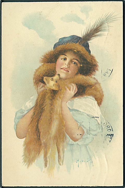 H. V. P.: Kvinde iført pels og blå hue. No. 394.