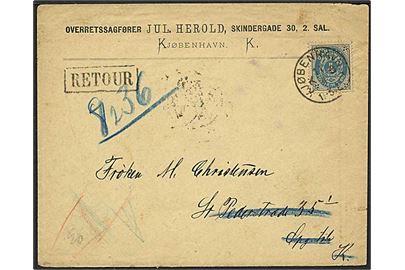 4 øre tofarvet på lokalt sendt brev fra København d. 11.4.1890. Ubekendt efter adressen.