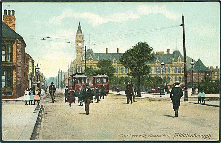 Albert Road with Victoria Park med sporvogne, Middlesbrough. No. 11158. 