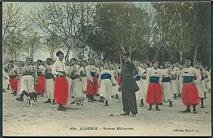 Algerie - Scénes Militaires. Collection Idéale P. S. no. 604. (Håndkolereret. Afrevet mærke). 