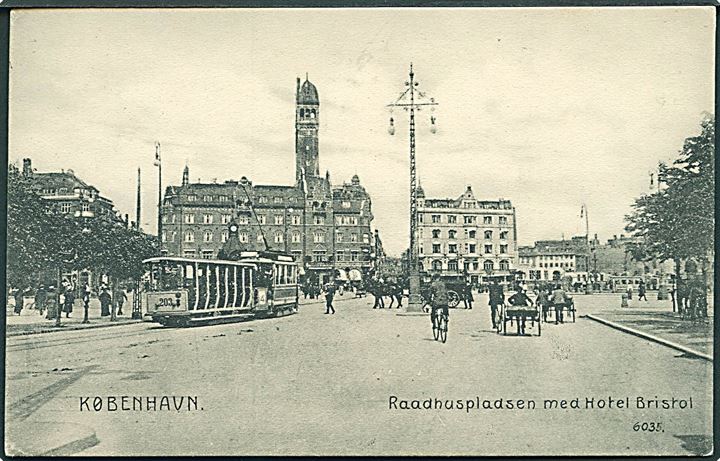 Raadhuspladsen med Hotel Bristol, København. Sporvogn no. 203ses. No. 6035. 