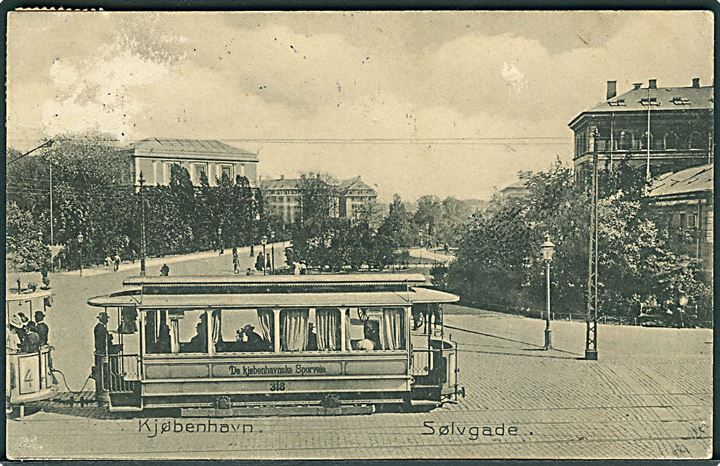 Sporvogn linie 4, no. 318, Sølvgade i København. No. 21. 