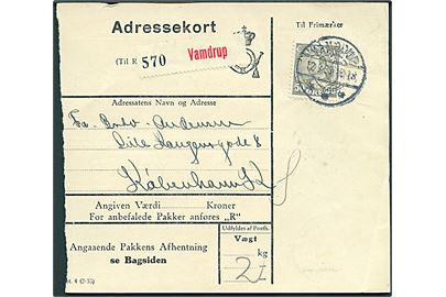 50 øre Chr. X single på adressekort for pakke fra Vamdrup d. 12.9.1939 til København.