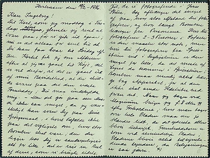 10 øre Soldater-Korrespondancekort fra Korsør d. 19.2.1916 til København. Sendt fra Torpedobåden Hvalrossen.