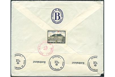 20 øre Karavel på brev fra København d. 10.8.1942 til Bromölla, Sverige. På bagsiden Chr. X mærkat bundet til brevet af dansk censur.