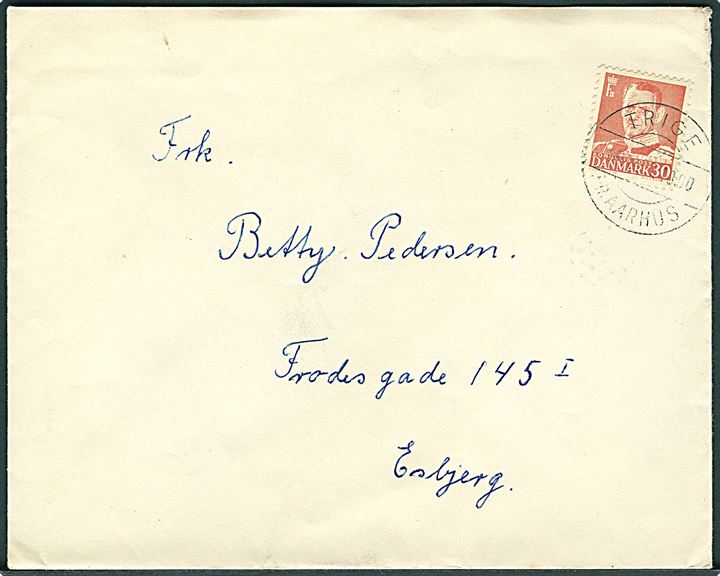 30 øre Fr. IX på brev annulleret med pr.-stempel Trige pr. Aarhus d. 16.8.1957 til Esbjerg.