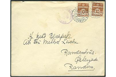 10 øre Bølgelinie (2) på brev annulleret med bureaustempel Sønderborg - Nordborg T.9 d. 29.7.1932 og sidestemplet med posthornstempel OKSBØL (NORDBORG) til Randers.