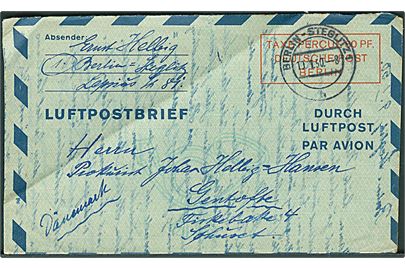 100 pfg. helsagsaerogram type II fra Berlin-Steglitz d. 10.1.1950 til Gentofte, Danmark. 