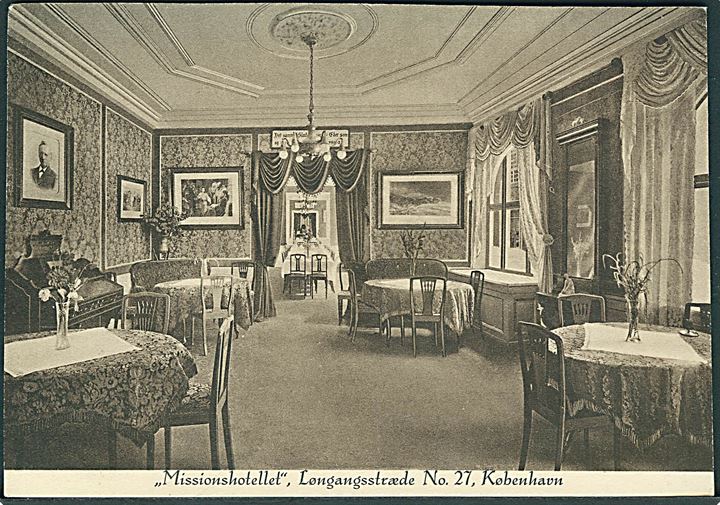 Missionshotellet, Løngangsstræde no. 27, København. J. Chr. Pedersens Kunstforlag no. 5. 