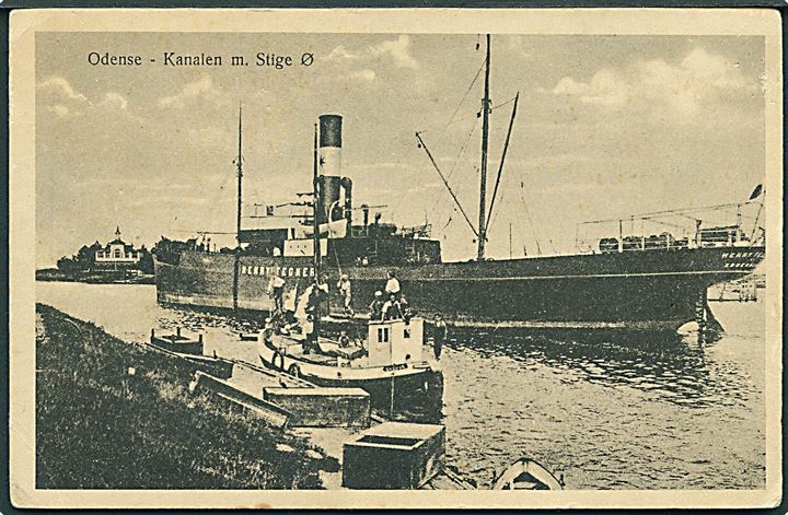Odense. Kanalen med Stige Ø og skibet Henry Tegner. H. Schmidt u/no. 