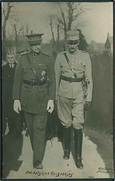 Kong Chr. X og kong Albert I under det belgiske kongebesøg i 1928. Fotokort no. 1973. Kvalitet 9