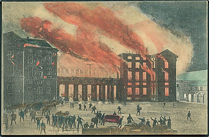 Købh., Kristiansborg Slot set fra Ridebanen under branden 1884. V.P. No. 423. Kvalitet 8