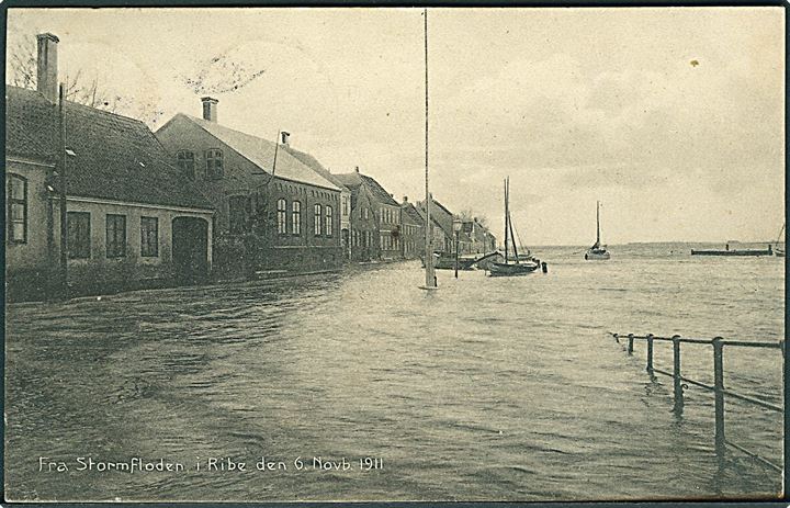 Ribe, oversvømmelse i forb. med Stormfloden d. 6.11. 1911. H. Bentzon no. 28039. Kvalitet 8