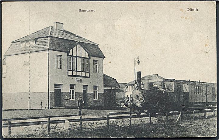 Dynt, banegaard med lokomotiv. Schilling & Hahne no. 4551. Stemplet Wester-Satrup - Schelde Bahnpost. Kvalitet 7