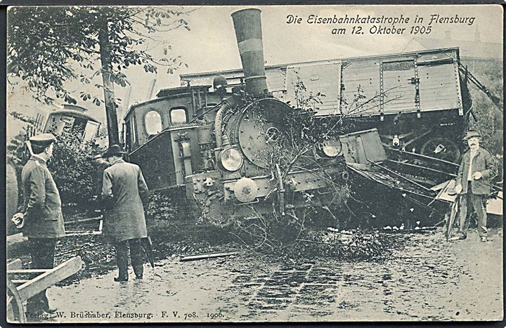 Tyskland, Schleswig. Flensburg, togulykken 12.10.1905. W. Brüshaber no. 708. Kvalitet 8