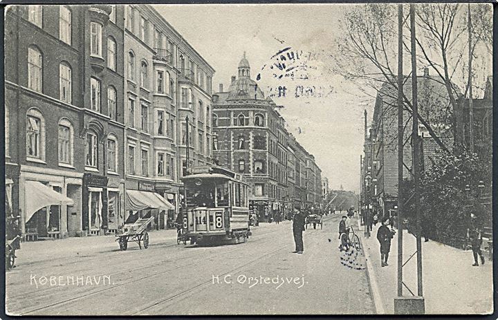 Købh., H. C. Ørstedsgade med sporvogn linie 8 no. 114. Stenders no. 3115. Kvalitet 7