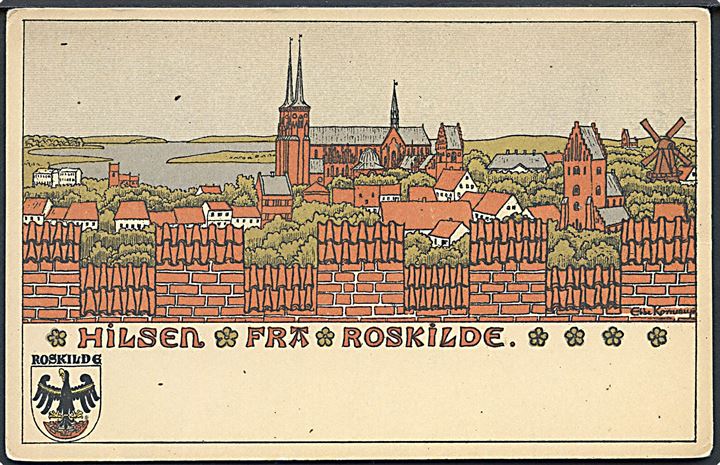 Roskilde, “Hilsen fra”, tegnet af Ebbe Kornerup. U/no. Kvalitet 7