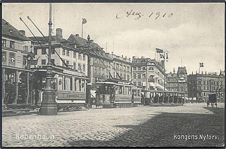 Købh., Kongens Nytorv med sporvogn linie 6 no. 64. A. Vincent no. 143. Kvalitet 8