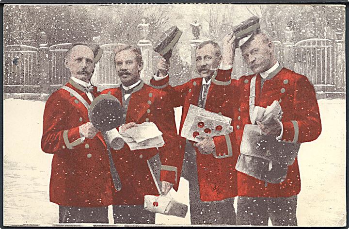 A. Vincent no. 070/3. Postbude i snevejr. Med Julemærke 1906 stemplet d. 24.12.1906. Kvalitet 8