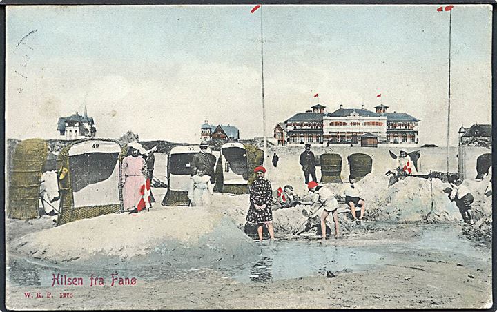 Fanø Bad, strandparti med hoteller i baggrunden. Warburg no. 1278. Kvalitet 7