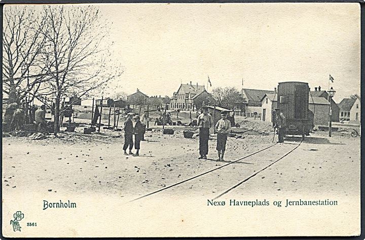 Neksø, Havneplads og Jernbanestation. P. Alstrup no. 3561. Kvalitet 7