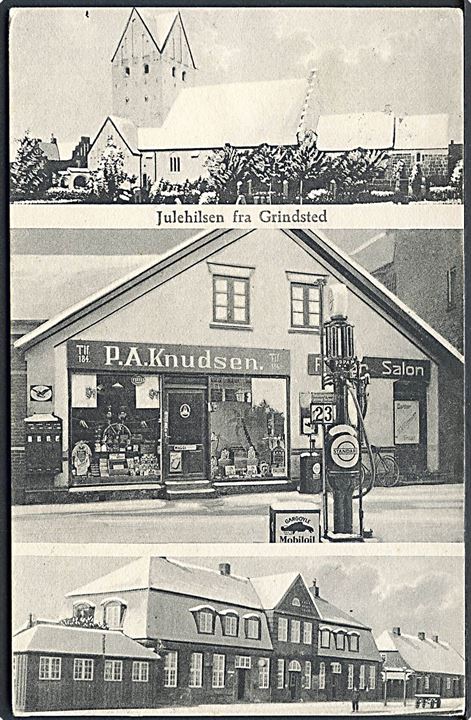 Grindsted, P.A. Knudsen’s kolonialhandel m. “Standard” benzinstander, banegaard m.v. N. Clemmensen no. 78. Kvalitet 8