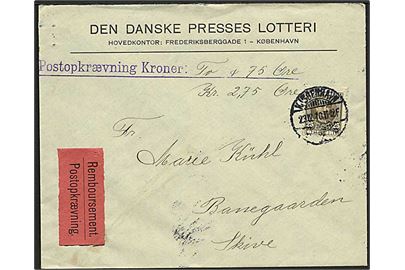 25 øre Fr. VIII single på brev med postopkrævning fra København d. 23.12.1910 til Skive.