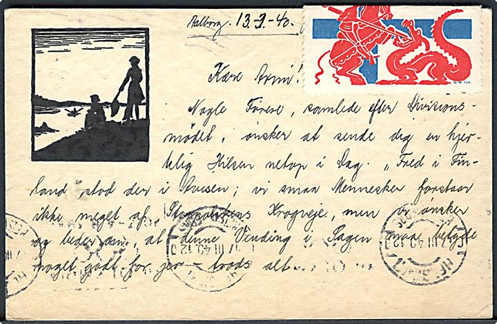 KFUK-spejderne. Lille silhuet på kort med spejderhilsen fra Aalborg 1940 til Finland. U/no. Finsk censur. Kvalitet 7