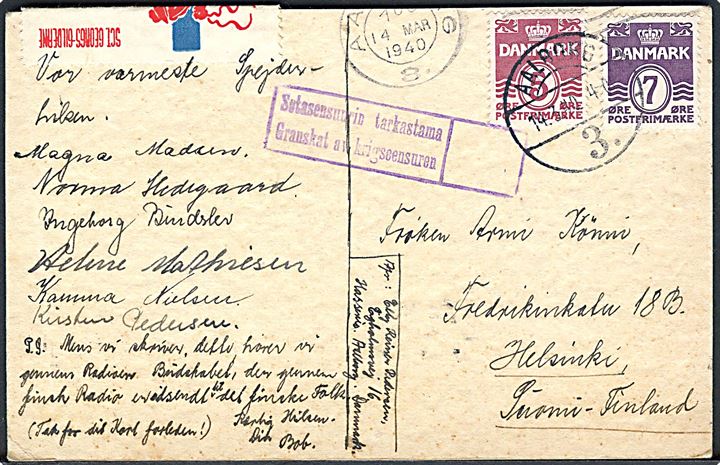 KFUK-spejderne. Lille silhuet på kort med spejderhilsen fra Aalborg 1940 til Finland. U/no. Finsk censur. Kvalitet 7