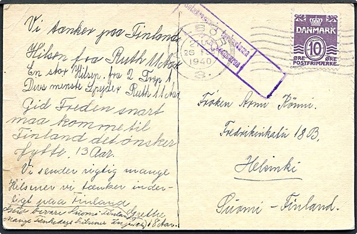 KFUK-spejderne. Lille silhuet på kort med spejderhilsen fra 1. Aalborg Division til Finland. U/no. Finsk censur. Kvalitet 5